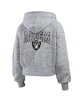 Wear by Erin Andrews Women's Heather Gray Las Vegas Raiders Speckled Fleece Cropped Full-Zip Hoodie