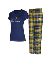 Concepts Sport Women's Navy West Virginia Mountaineers Vector T-Shirt Flannel Pants Sleep Set