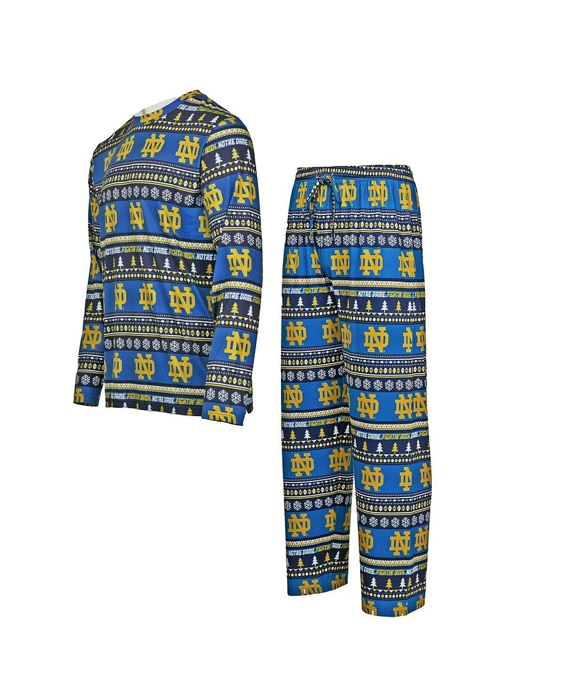 Concepts Sport Men's Navy Notre Dame Fighting Irish Swivel Long Sleeve T-Shirt Pants Sleep Set