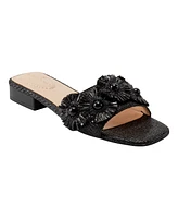 Bandolino Women's Marcell Flower Raffia Slip On Flat Sandals