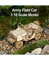 Robotime 3D Wooden Puzzle Army Field Car for Adults- Car Model Kits,Vehicle Building Kits, 7.44"3.9"3.5"