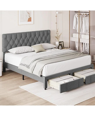 gaomon Queen Size Bed Frame with 2 Storage Drawers, Upholstered Platform Bed Frame