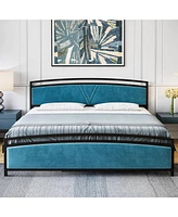 gaomon Velvet Upholstered Bed Frame with Arc Design Headboard and Footboard