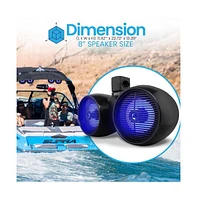Pyle 8'' Dual Marine Wakeboard Speaker System with Led Lights, Water Resistant, Black