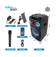 Pyle 10” Portable Wireless Bt Speaker System with Tws, Rechargeable Battery, Fm/MP3/Usb/Sd Input & Wireless Microphone