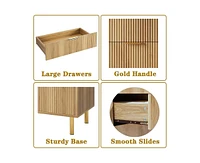 gaomon Natural Dresser, Modern 5 Drawer Dresser for Bedroom with Gold Handle and Large Drawer