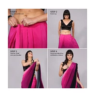 One Minute Saree Women's Alia Pink & Dark Grey Ombre Crepe Ready to Wear Sari