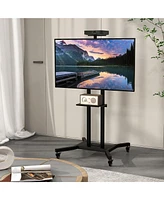Gymax Mobile Tv Stand for 32-70 inch Flat or Curved TVs up to 110 lbs w/Av Shelf