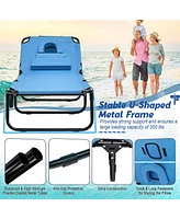 Gymax 5-Position Lounge Chair Adjustable Beach Chaise w/ Face Cavity & Pillows