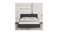 gaomon Platform Bed with Usb Port Headboard Wood Slat Support Bed Frame