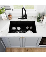 Boyel Living 32-Inch Gloss Undermount Single Sink Fireclay Kitchen Sink with Drain Grid and Kitchen Faucet