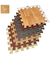 Sorbus Interlocking Floor Mat Pine Wood Print 16 Pieces 12x12