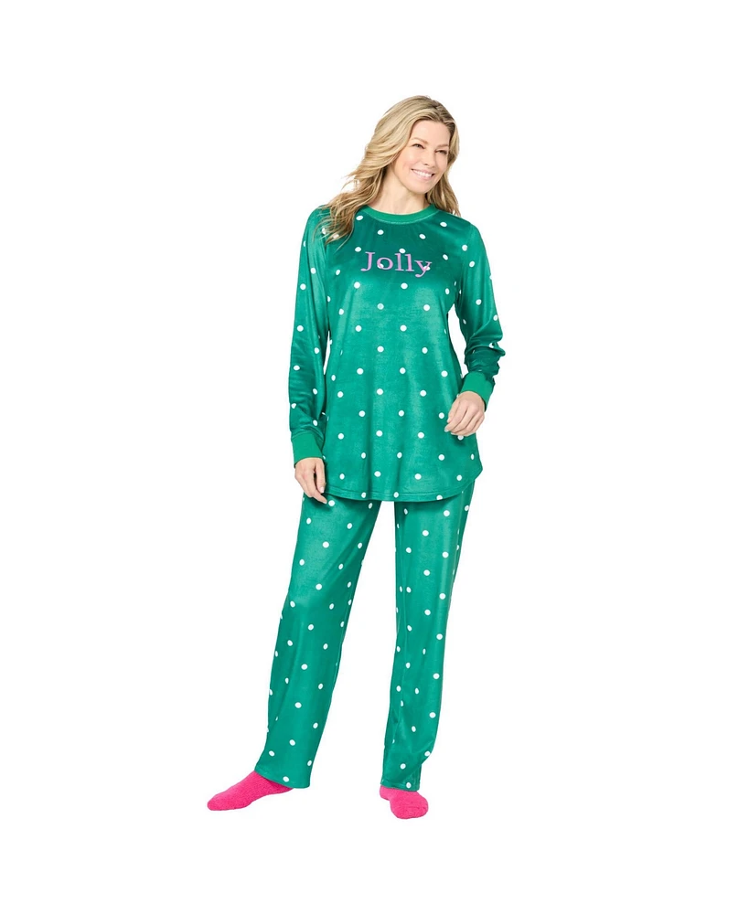 Dreams & Co. Women's Plus Velour Pajama With Free Fuzzy Socks