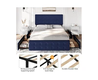 gaomon Queen Size Bed Frame with 4 Storage Drawers and Headboard, Velvet Upholstered Platform Bed Frame with Wooden Slats Support