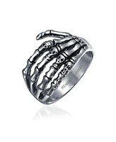 Bling Jewelry Mens Stainless Steel Goth Biker Punk Rocker Skeleton Hand Wrap Band Ring Silver Tone