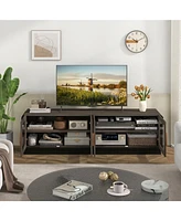 Gymax Large Tv Stand for TVs up to 75'' Console Table w/ 4 Tempered Glass Doors