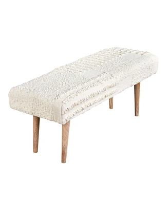 Anaya Home White Boucle Patchwork Handwoven Bench