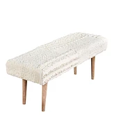 Anaya Home White Boucle Patchwork Handwoven Bench