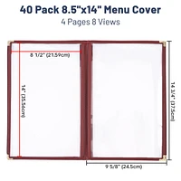 Yescom WeChef 40 Pack Menu Covers 8.5x14" 8 Views Book Style Cafe Restaurant Burgundy