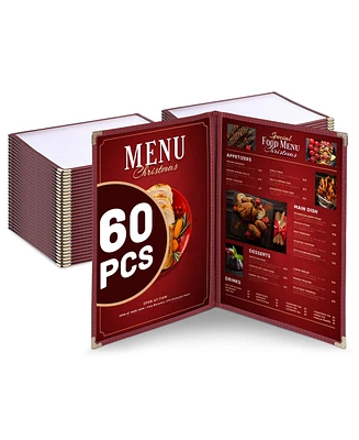 Yescom WeChef 60 Pack Restaurant Menu Covers Burgundy 8.5x11" Book Style 2 Pages 4 View