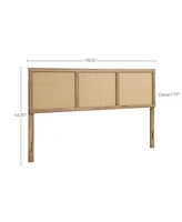 LuxenHome Natural Finish Rubberwood with Rattan Panels Headboard