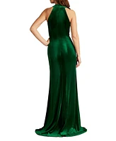 Tadashi Shoji Cider Twist-Drape Velvet Gown