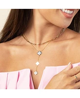 The Lovery Mother of Pearl Clover Lariat Necklace 14K Gold