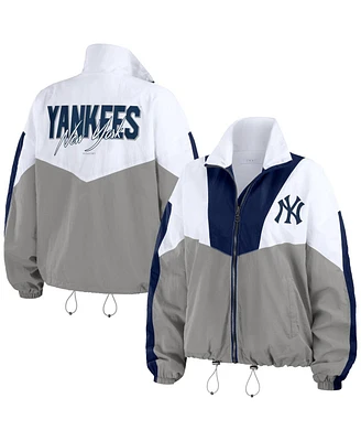 Wear by Erin Andrews Women's White/Gray New York Yankees Color Block Full-Zip Windbreaker Jacket