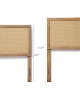 LuxenHome Natural Finish Rubberwood with Rattan Panel Headboard, King