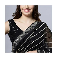 One Minute Saree Petite Briony Black & Silver Mirror Work Georgette Ready to Wear Sari