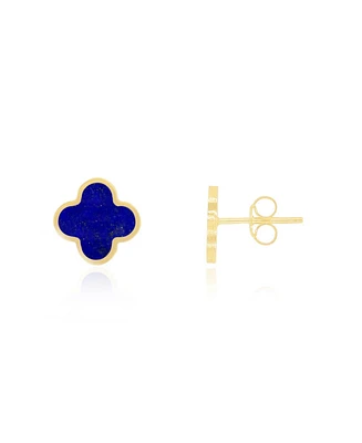 The Lovery Small Lapis Clover Stud Earrings 14K Gold