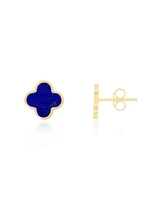 The Lovery Small Lapis Clover Stud Earrings 14K Gold