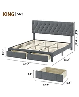 gaomon King Size Bed Frame with 2 Storage Drawers, Upholstered Platform Bed Frame