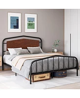 gaomon Platform Bed Frame with Wooden Headboard, Heavy Duty Metal Slats Support