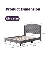 gaomon Strong Wood Slat Support Bed Frame with Button Tufted
