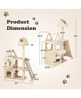 Gymax 52'' Tall Cat Tree w/ Scratching Post Ball & Board Plush Condo Padded Perch
