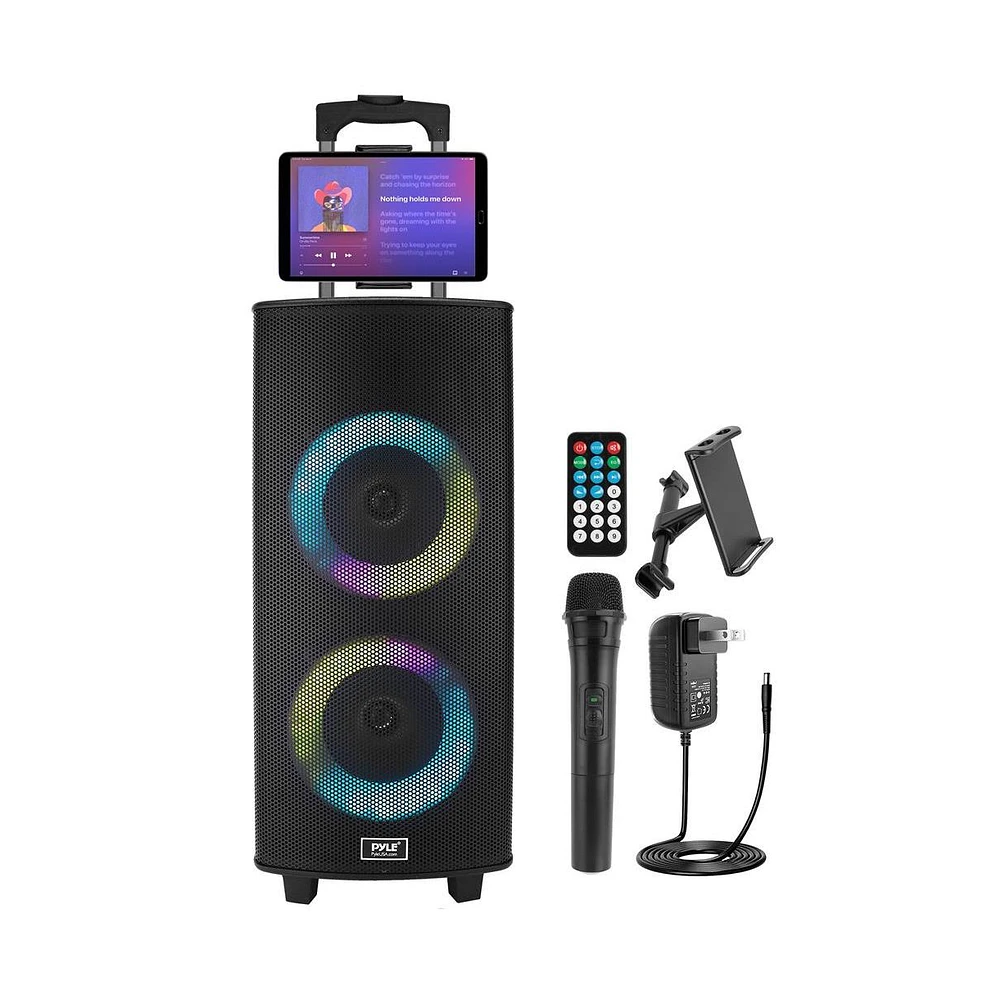 Pyle Dual 8” Portable Wireless Bt Speaker System with Tws, Rechargeable Battery, Led Display & Fm/Usb/Sd Input