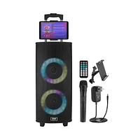 Pyle Dual 8” Portable Wireless Bt Speaker System with Tws, Rechargeable Battery, Led Display & Fm/Usb/Sd Input