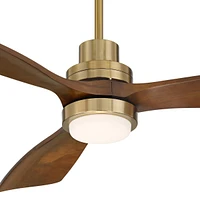 Casa Vieja 52" Delta Modern Indoor Ceiling Fan 3 Blade Cct Led Light Remote Control Soft Brass Finish Brown Walnut Finish Blades Bedroom Living Room K