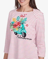 Ruby Rd. Petite Embroidered Ti Amo Three Quarter Sleeve T-Shirt