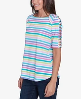 Ruby Rd. Petite Oasis Stripe Ladder Sleeve T-Shirt