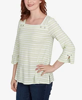 Ruby Rd. Petite Ribbon Stripe Laced Sleeve Top