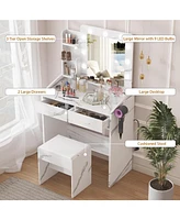 gaomon Vanity Desk with Mirror and Lights, Makeup Vanity with Power Outlet
