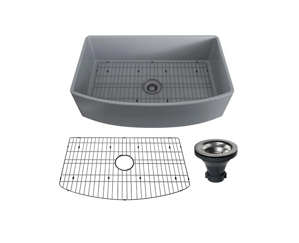 Casainc 33inch L x 21inch W Single Bowl Fireclay Kitchen Sink with Sink Grid