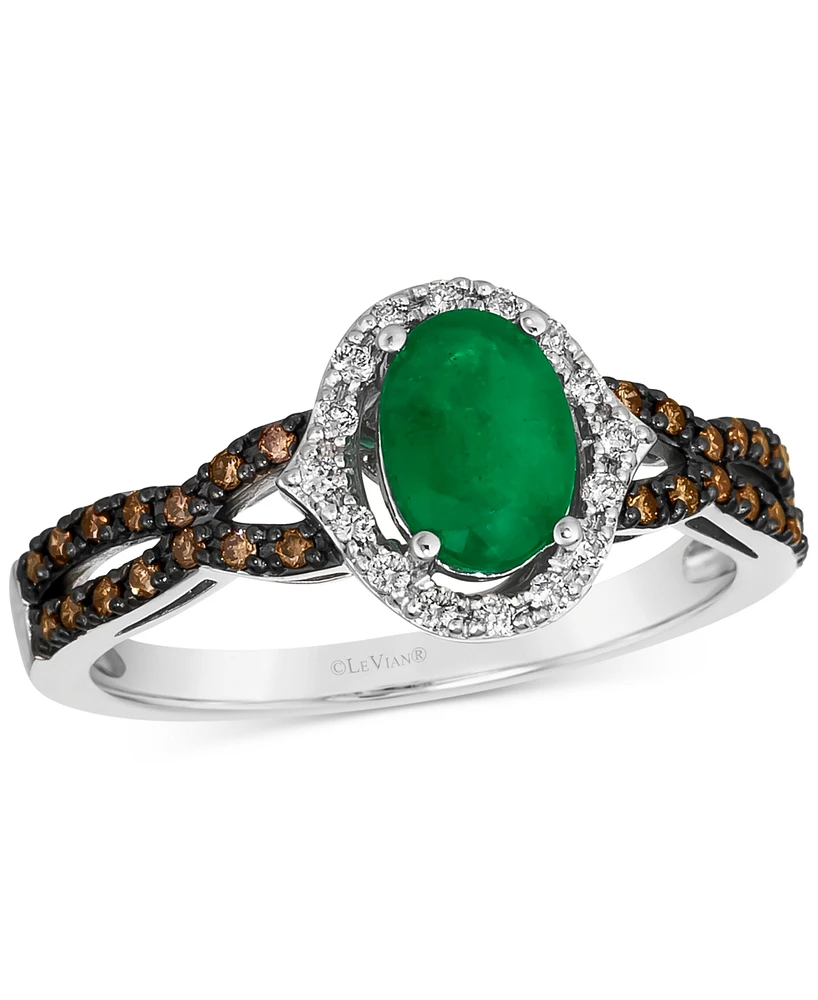 Le Vian New Emerald (1/2 ct. t.w.) & Diamond (1/4 ct. t.w.) Oval Halo Twist Ring in 14k White Gold