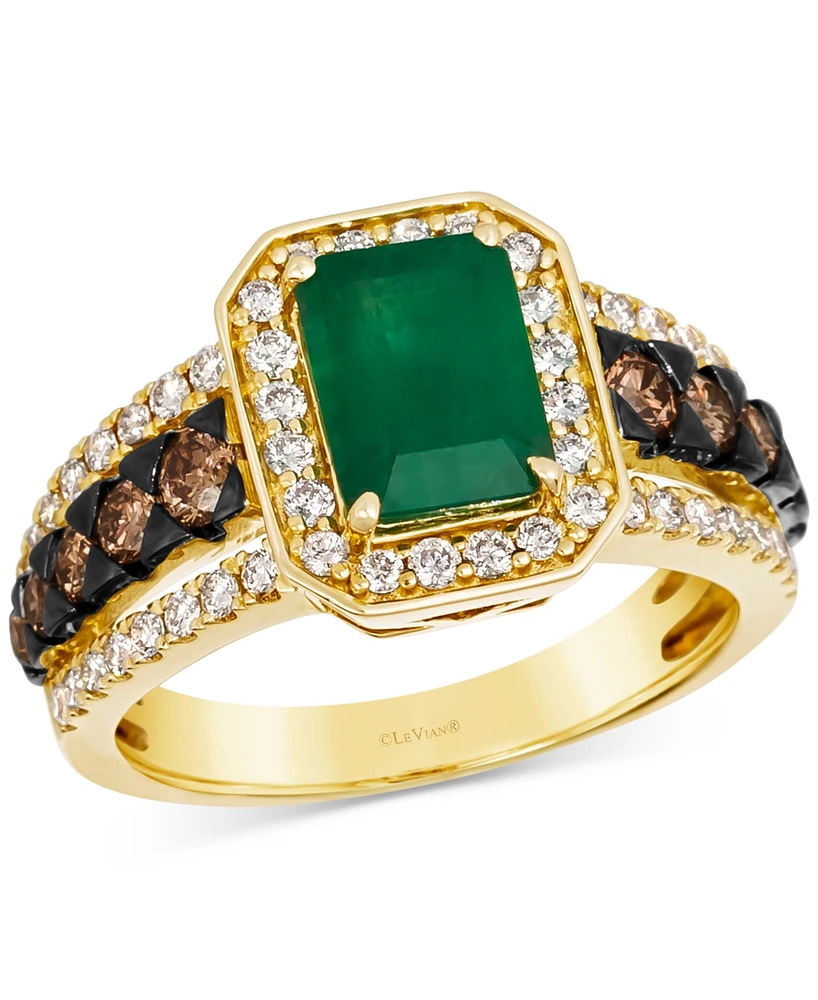 Le Vian New Emerald (1-1/5 ct. t.w.) & Diamond (1 ct. t.w.) Halo Triple Row Ring in 14k Gold