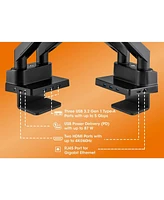 Manhattan Aluminum Gas Spring Dual Monitor Desk Mount with 8-in-1 Docking Station