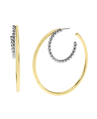 Steve Madden Two Tone Mixed Double Hoop Earrings