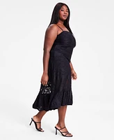 Bar Iii Trendy Plus Sleeveless Ruffle-Hem Lace Dress, Exclusively at Macy's