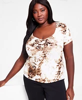 Bar Iii Trendy Plus Printed Sweetheart-Neck Top, Exclusively at Macy's